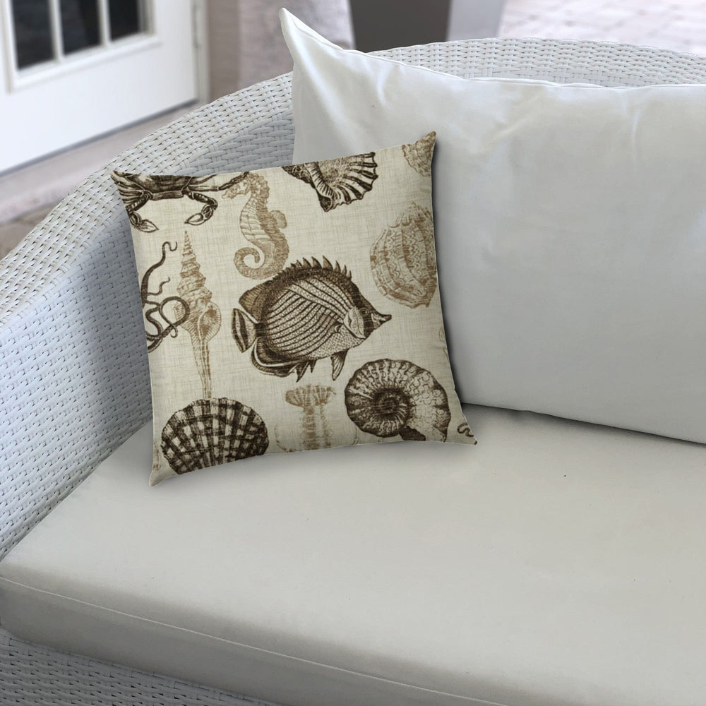 17" X 17" Brown And Natural Brown Fish Blown Seam Coastal Lumbar Indoor Outdoor Pillow - Homeroots - Flyclothing LLC