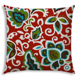 17" X 17" Read And Green Blown Seam Floral Lumbar Indoor Outdoor Pillow - Homeroots