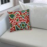 17" X 17" Read And Green Blown Seam Floral Lumbar Indoor Outdoor Pillow - Homeroots