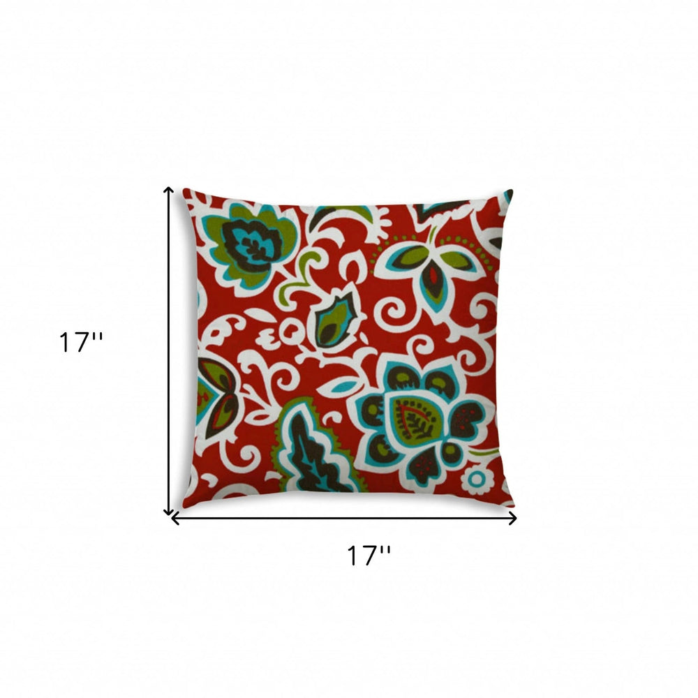 17" X 17" Read And Green Blown Seam Floral Lumbar Indoor Outdoor Pillow - Homeroots - Flyclothing LLC