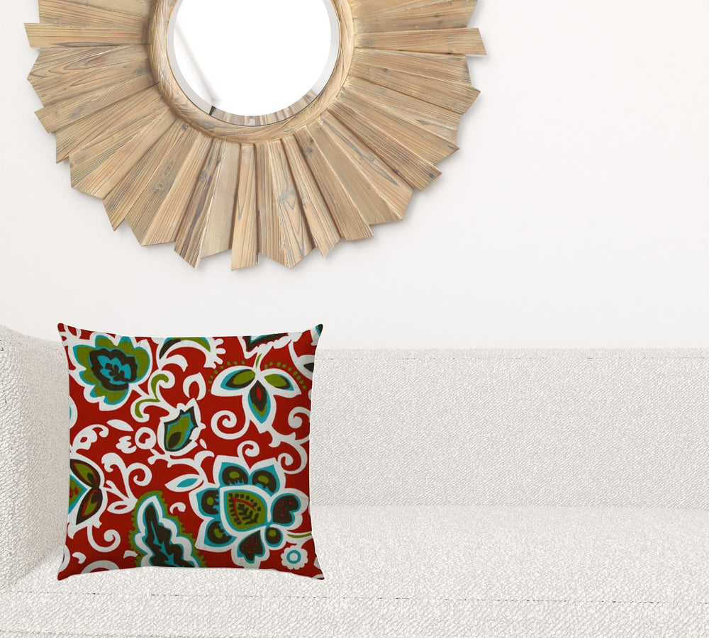 17" X 17" Read And Green Blown Seam Floral Lumbar Indoor Outdoor Pillow - Homeroots - Flyclothing LLC