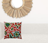 17" X 17" Read And Green Blown Seam Floral Lumbar Indoor Outdoor Pillow - Homeroots