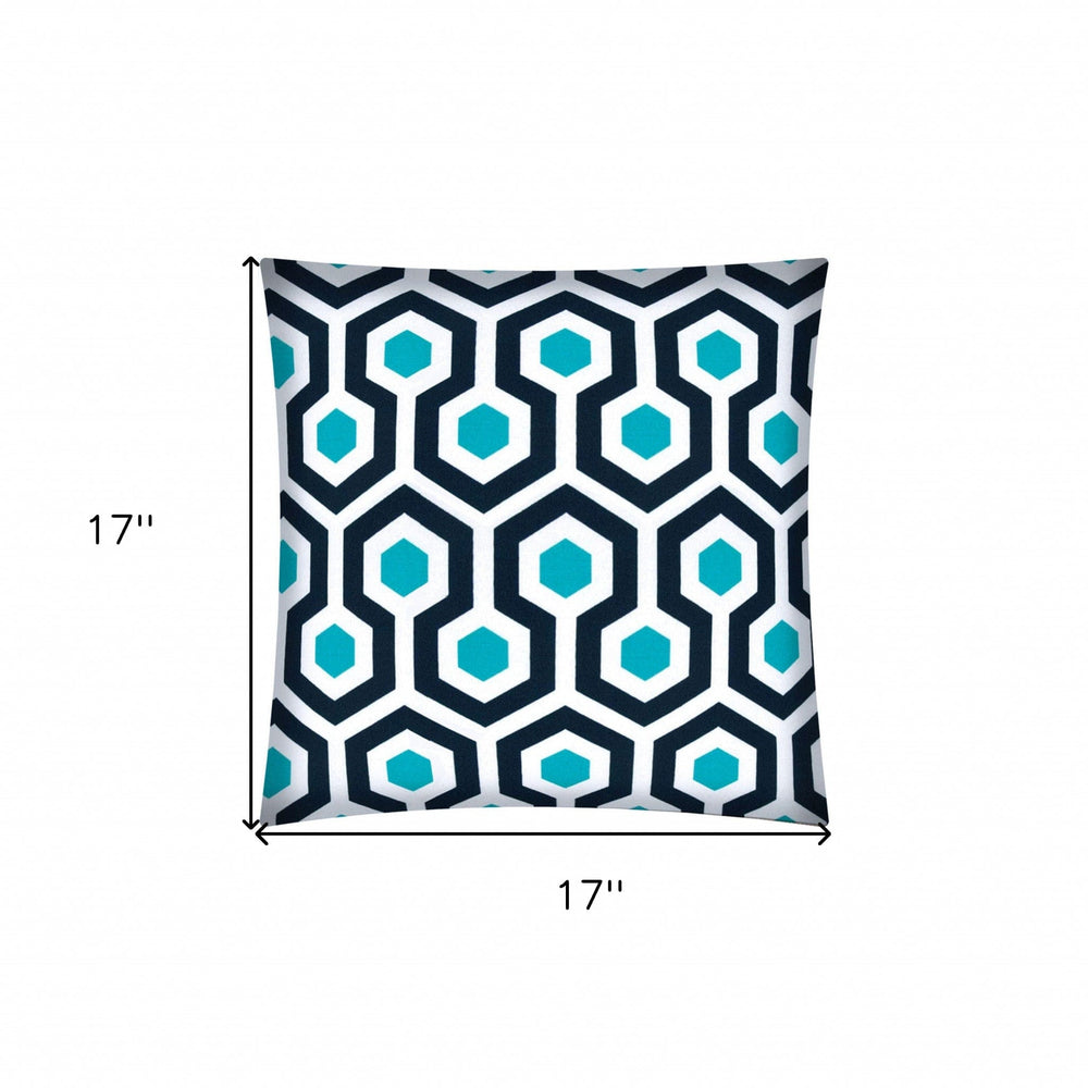17" X 17" White And Aqua Blown Seam Geometric Lumbar Indoor Outdoor Pillow - Homeroots