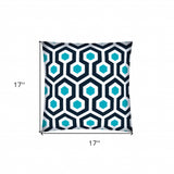17" X 17" White And Aqua Blown Seam Geometric Lumbar Indoor Outdoor Pillow - Homeroots