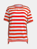 Full Size Contrast Stitching Striped Round Neck T-Shirt - Trendsi - Flyclothing LLC