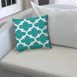 17" X 17" Turquoise And White Blown Seam Quatrefoil Lumbar Indoor Outdoor Pillow - Homeroots