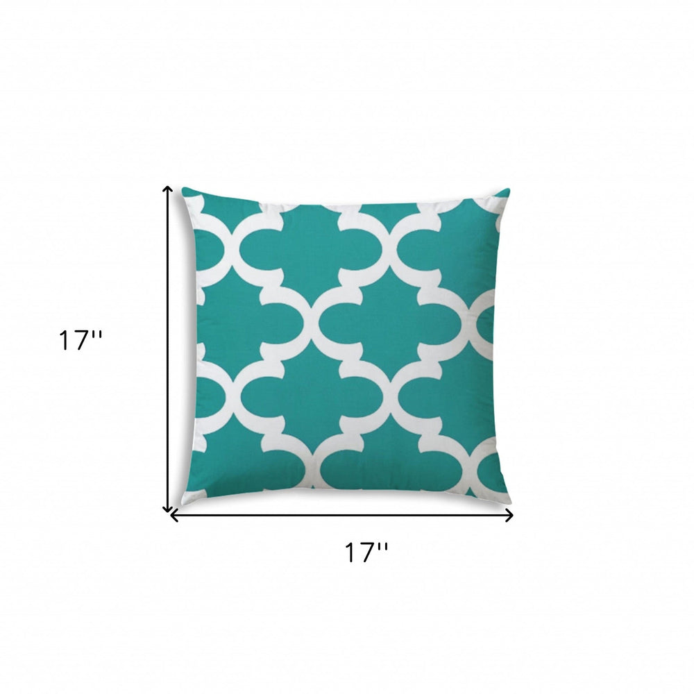 17" X 17" Turquoise And White Blown Seam Quatrefoil Lumbar Indoor Outdoor Pillow - Homeroots - Flyclothing LLC
