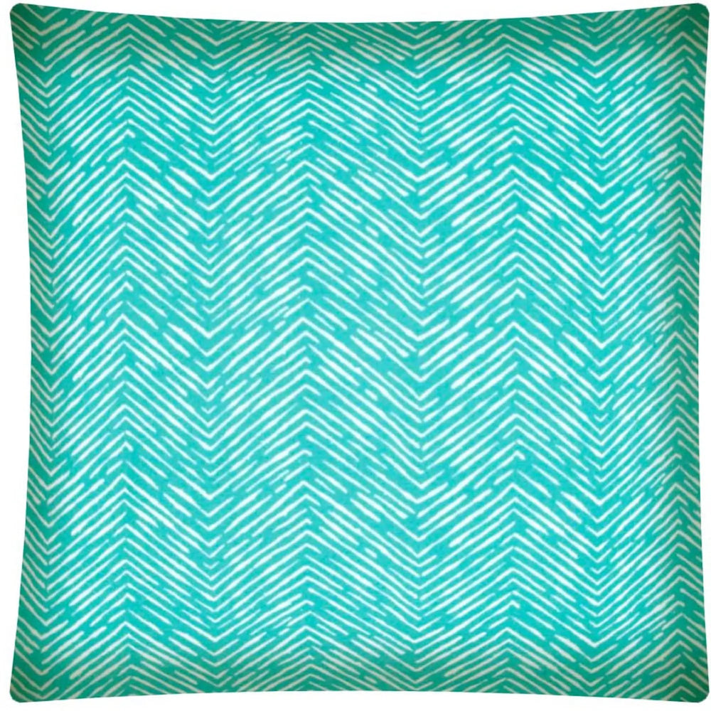 17" X 17" Turquoise And White Blown Seam Zigzag Lumbar Indoor Outdoor Pillow - Homeroots