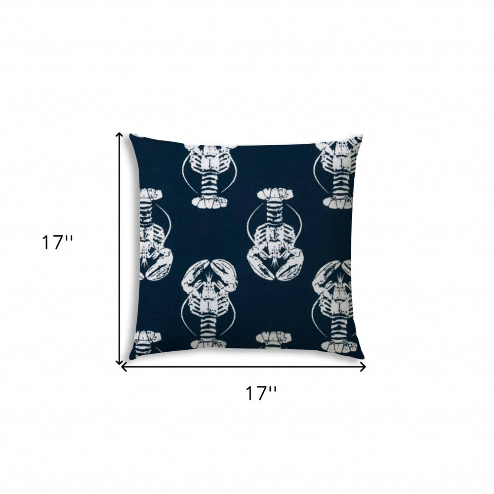 17" X 17" Navy Blue And White Lobster Blown Seam Coastal Lumbar Indoor Outdoor Pillow - Homeroots - Flyclothing LLC
