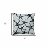 17" X 17" Navy Blue And White Starfish Blown Seam Coastal Lumbar Indoor Outdoor Pillow - Homeroots - Flyclothing LLC