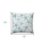 17" X 17" Turquoise And White Starfish Blown Seam Coastal Lumbar Indoor Outdoor Pillow - Homeroots - Flyclothing LLC
