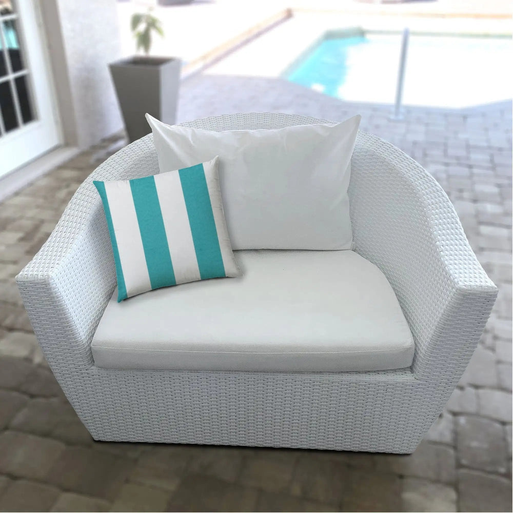 17" X 17" Turquoise And White Blown Seam Striped Lumbar Indoor Outdoor Pillow - Homeroots - Flyclothing LLC