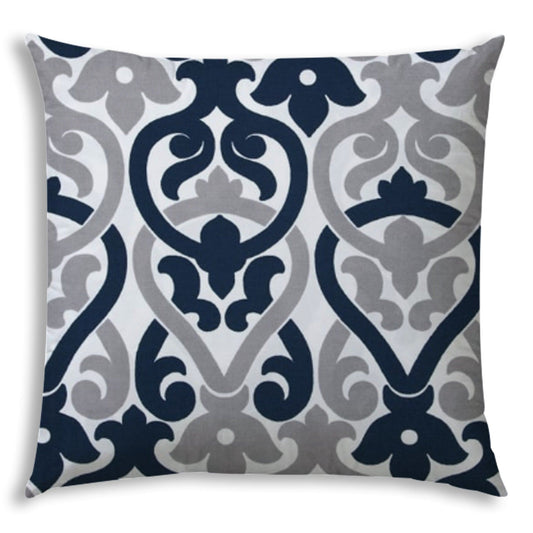 17" X 17" Navy Blue And White Blown Seam Trellis Lumbar Indoor Outdoor Pillow - Homeroots