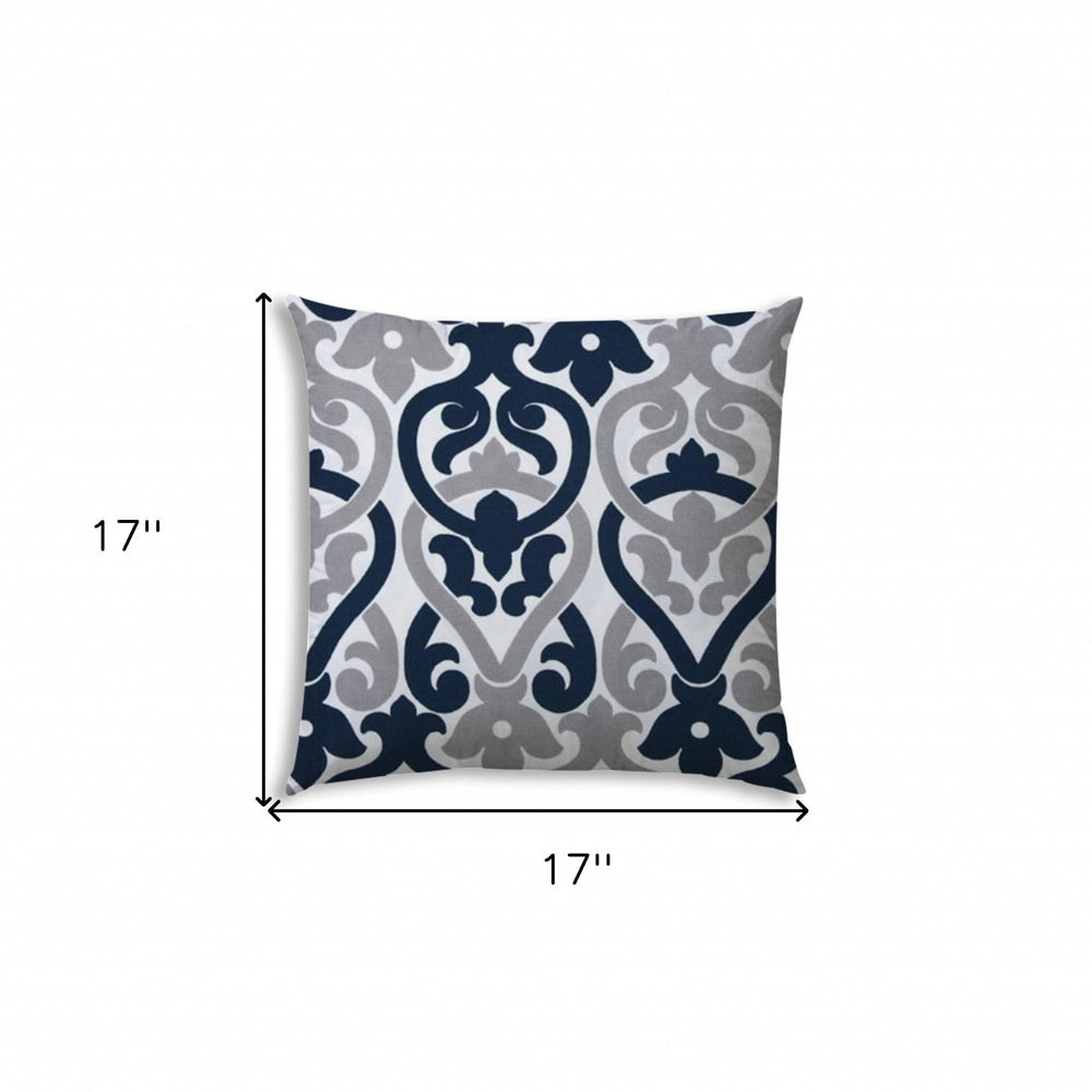 17" X 17" Navy Blue And White Blown Seam Trellis Lumbar Indoor Outdoor Pillow