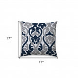 17" X 17" Navy Blue And White Blown Seam Trellis Lumbar Indoor Outdoor Pillow