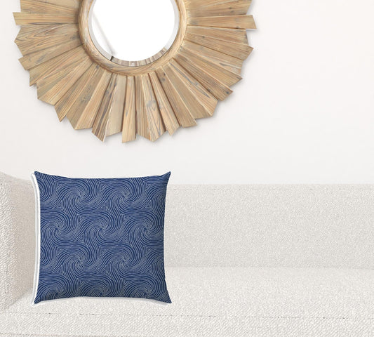 17" X 17" Blue And White Blown Seam Swirl Lumbar Indoor Outdoor Pillow - Homeroots