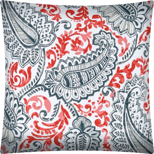 17" X 17" Coral And White Blown Seam Paisley Lumbar Indoor Outdoor Pillow - Homeroots
