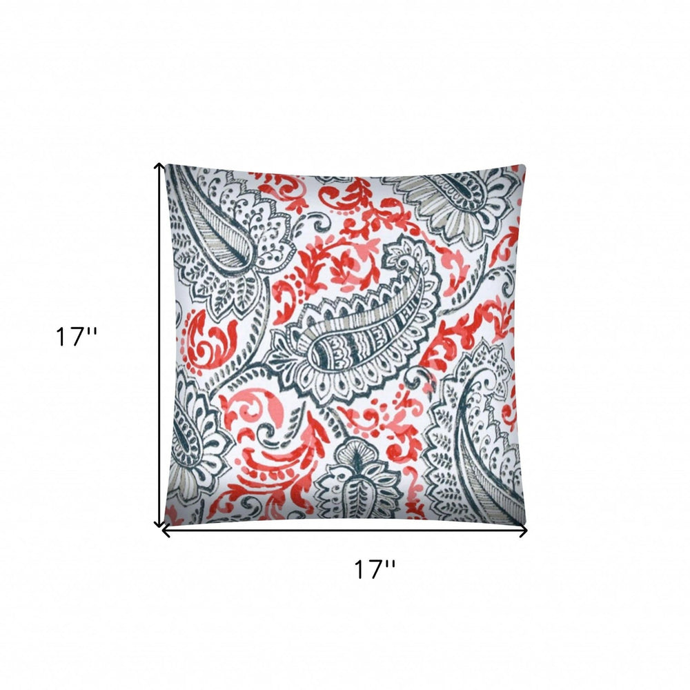 17" X 17" Coral And White Blown Seam Paisley Lumbar Indoor Outdoor Pillow - Homeroots - Flyclothing LLC