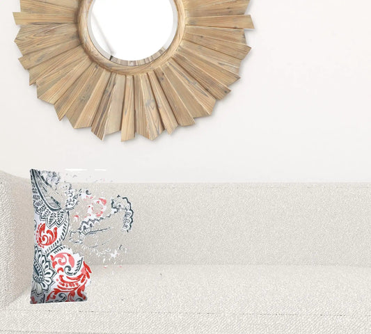 17" X 17" Coral And White Blown Seam Paisley Lumbar Indoor Outdoor Pillow - Homeroots