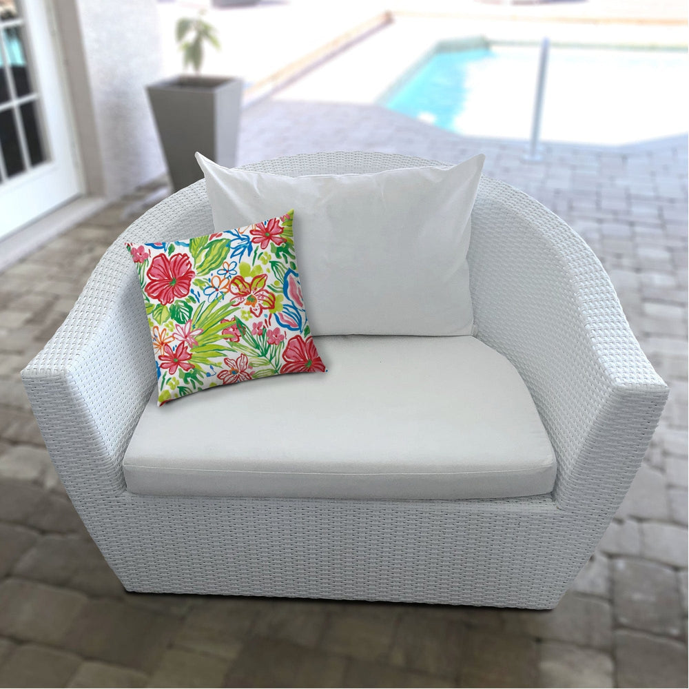 17" X 17" White And Green Blown Seam Floral Lumbar Indoor Outdoor Pillow - Homeroots - Flyclothing LLC