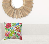 17" X 17" White And Green Blown Seam Floral Lumbar Indoor Outdoor Pillow - Homeroots
