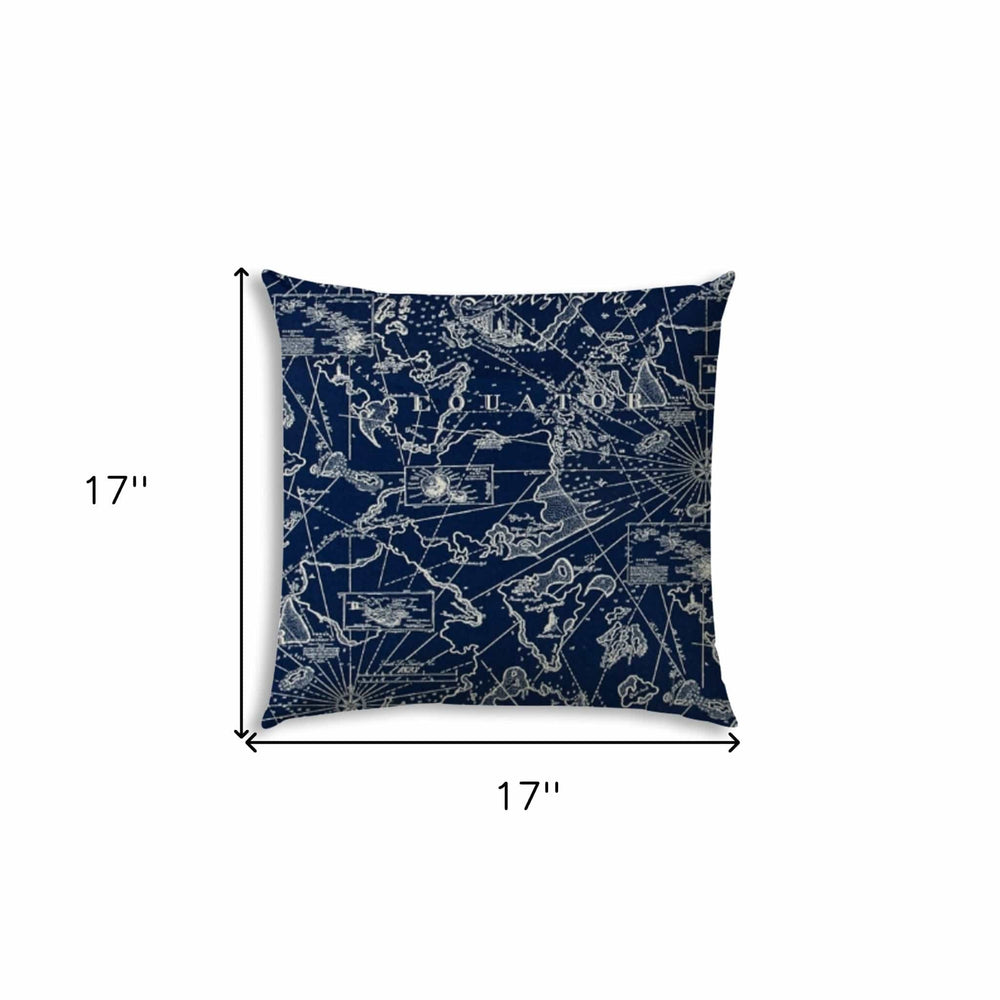 17" X 17" Navy Blue Blown Seam Indoor Outdoor Lumbar Pillow