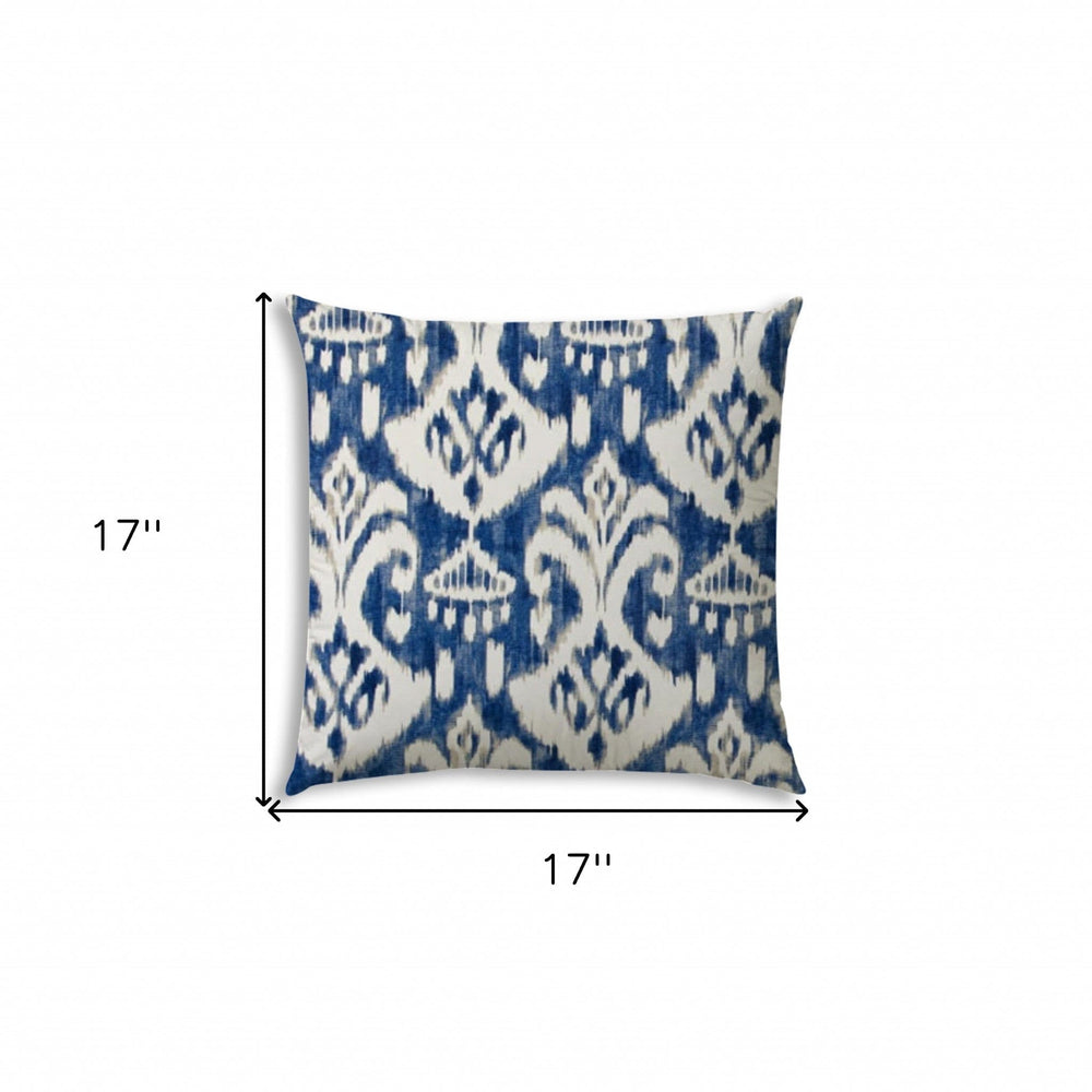 17" X 17" Indigo And Cream Blown Seam Ikat Lumbar Indoor Outdoor Pillow - Homeroots - Flyclothing LLC
