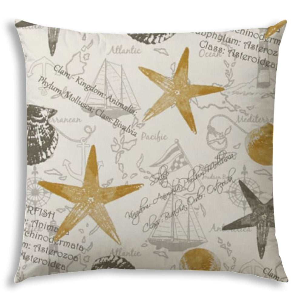 17" Beige and Gold Starfish Coastal Indoor Outdoor Throw Pillow - Homeroots - Flyclothing LLC