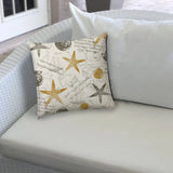 17" Beige and Gold Starfish Coastal Indoor Outdoor Throw Pillow - Homeroots