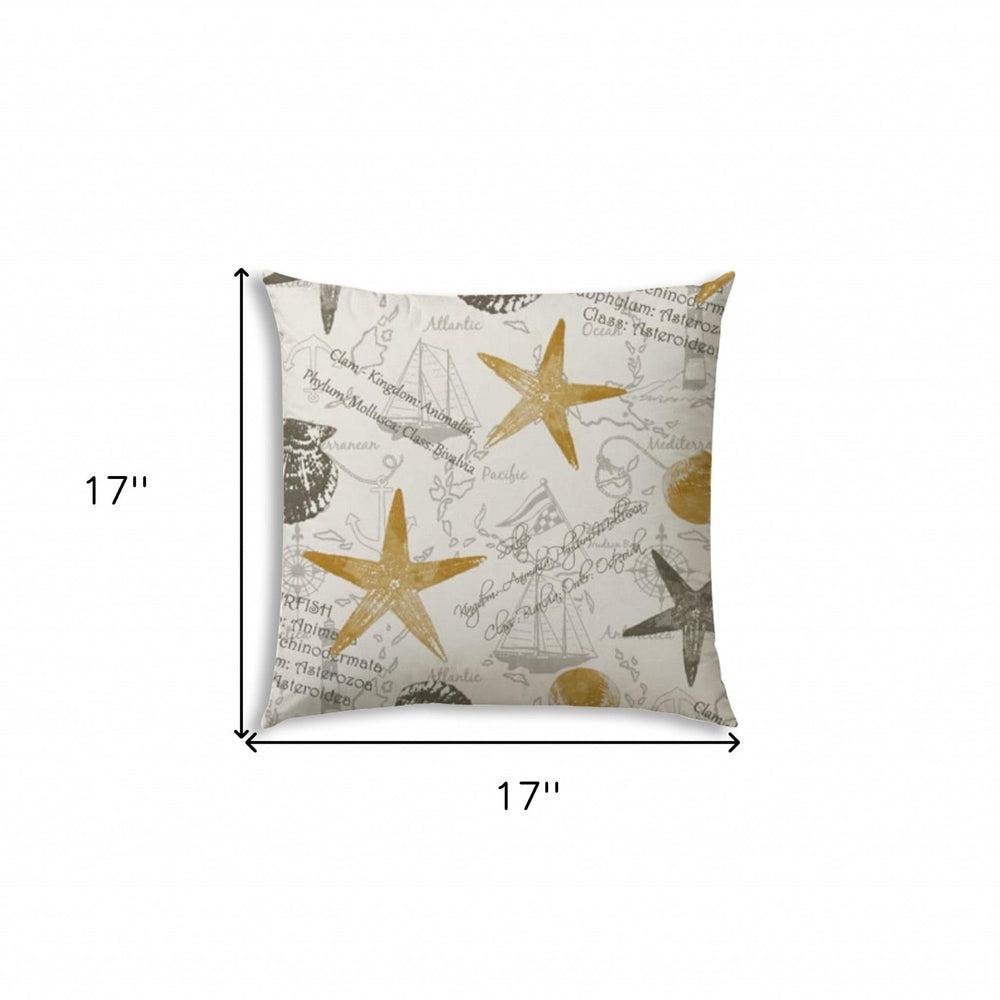17" Beige and Gold Starfish Coastal Indoor Outdoor Throw Pillow - Homeroots - Flyclothing LLC