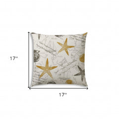17" Beige and Gold Starfish Coastal Indoor Outdoor Throw Pillow