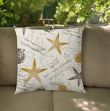 17" Beige and Gold Starfish Coastal Indoor Outdoor Throw Pillow - Homeroots
