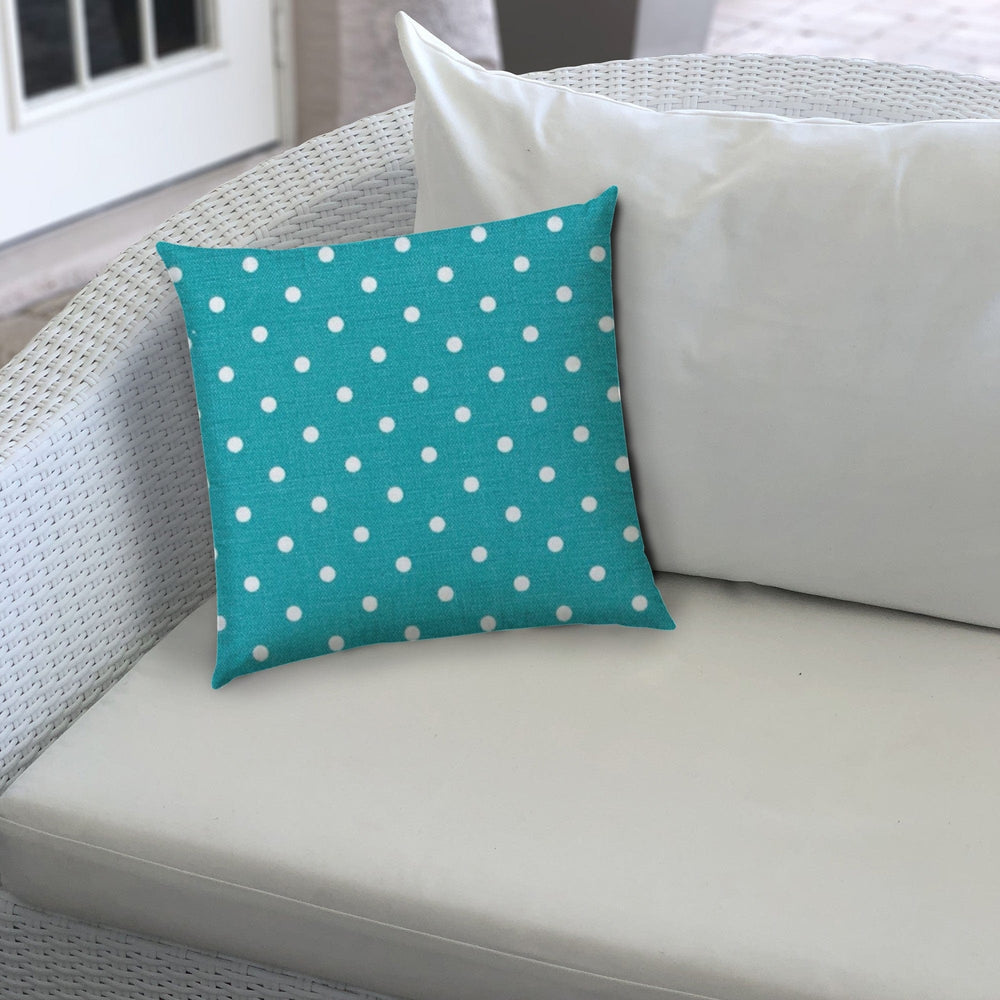 17" X 17" Turquoise Blown Seam Polka Dots Lumbar Indoor Outdoor Pillow - Homeroots - Flyclothing LLC