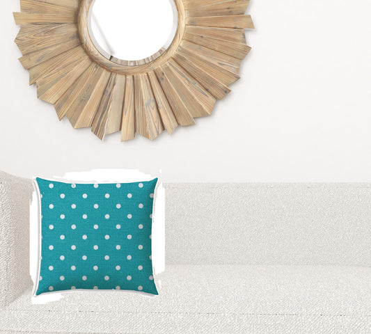 17" X 17" Turquoise Blown Seam Polka Dots Lumbar Indoor Outdoor Pillow - Homeroots