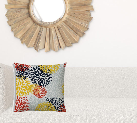 17" X 17" White And Red Blown Seam Floral Lumbar Indoor Outdoor Pillow - Homeroots