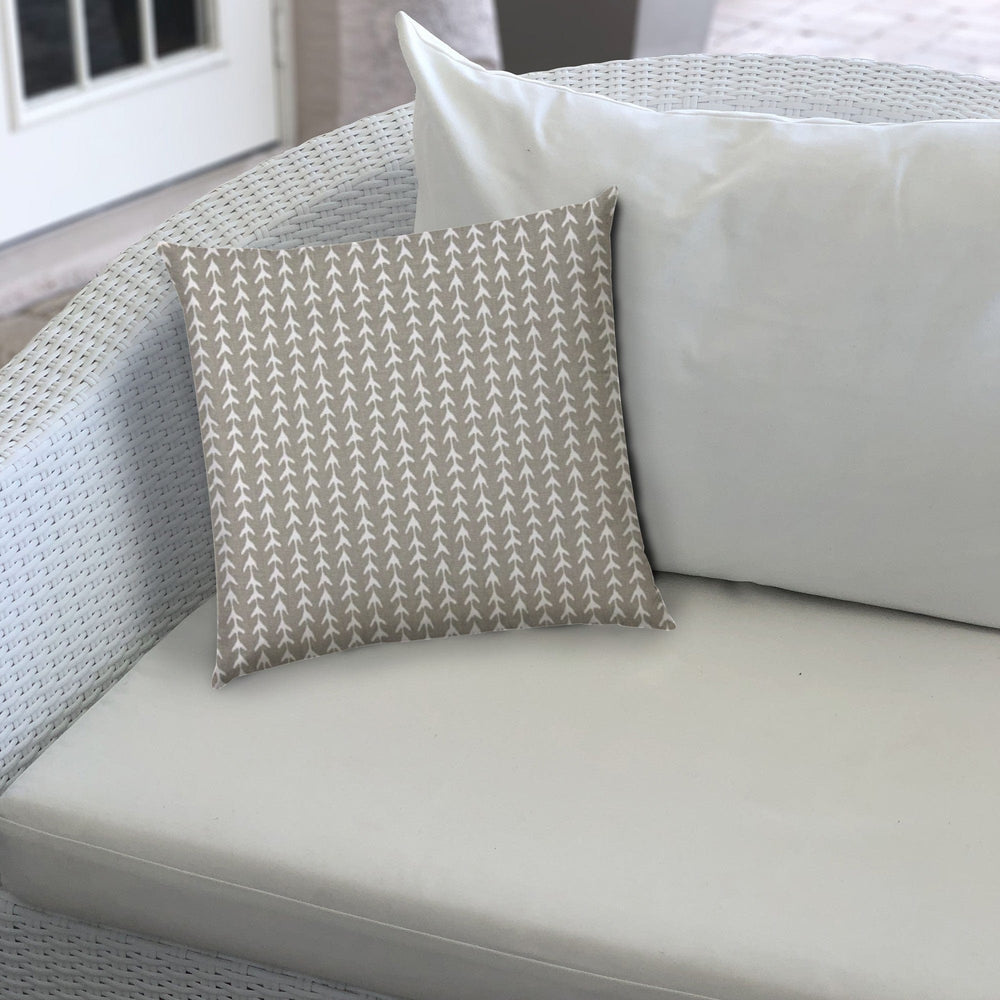 17" X 17" Taupe And White Blown Seam Geometric Lumbar Indoor Outdoor Pillow - Homeroots