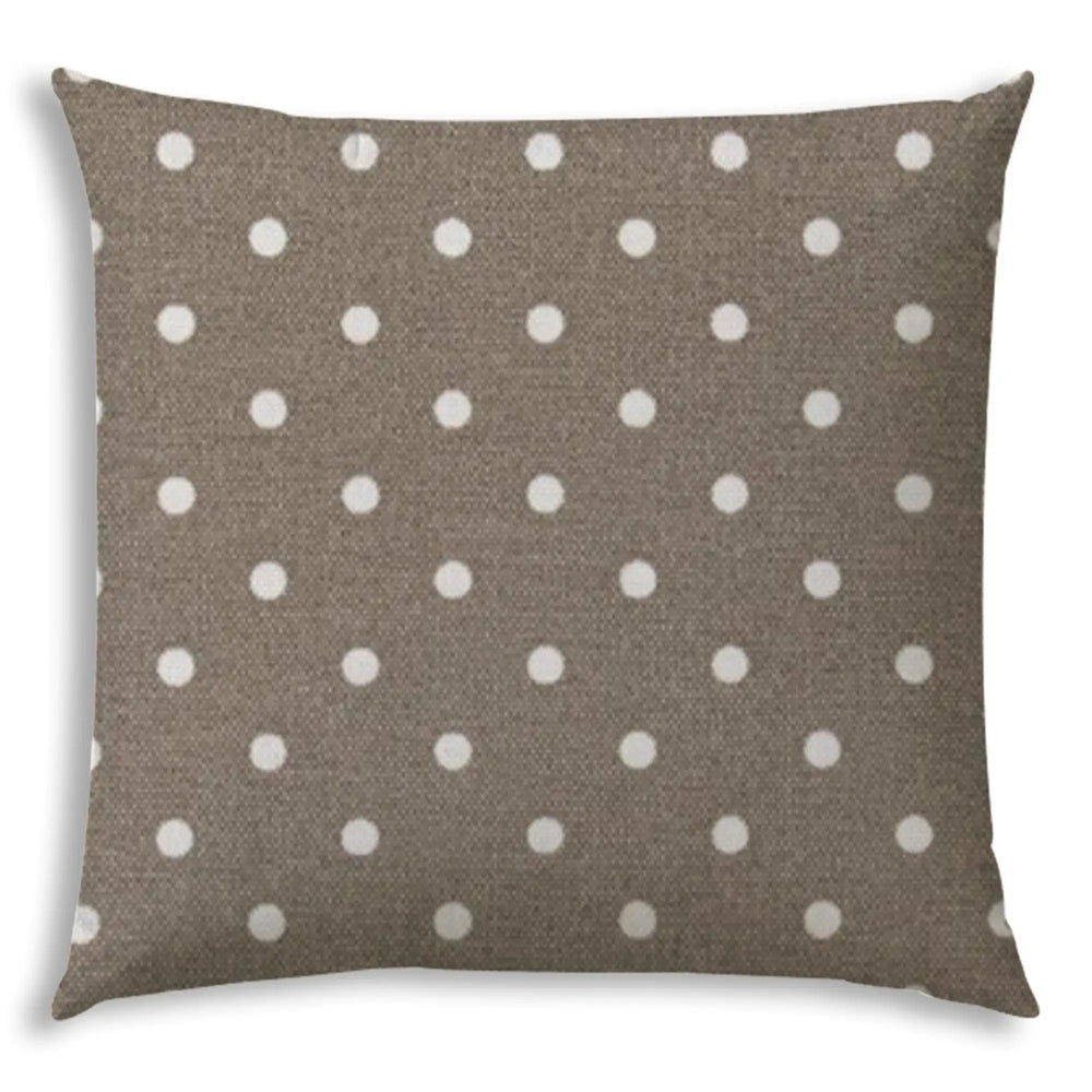 17" Taupe and White Polka Dots Indoor Outdoor Throw Pillow - Homeroots - Flyclothing LLC
