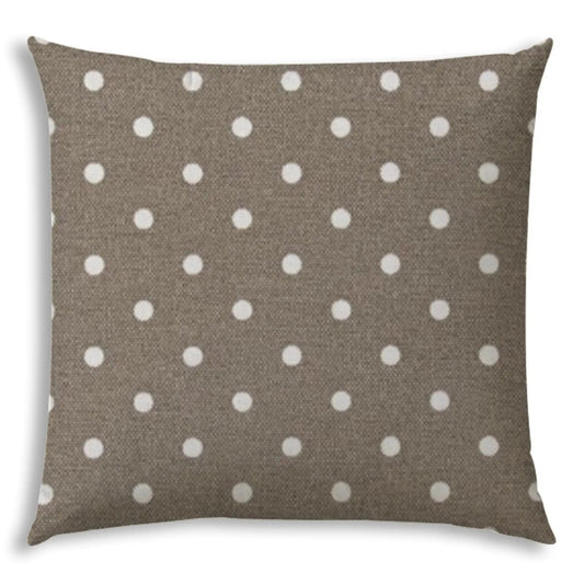 17" Taupe and White Polka Dots Indoor Outdoor Throw Pillow - Homeroots