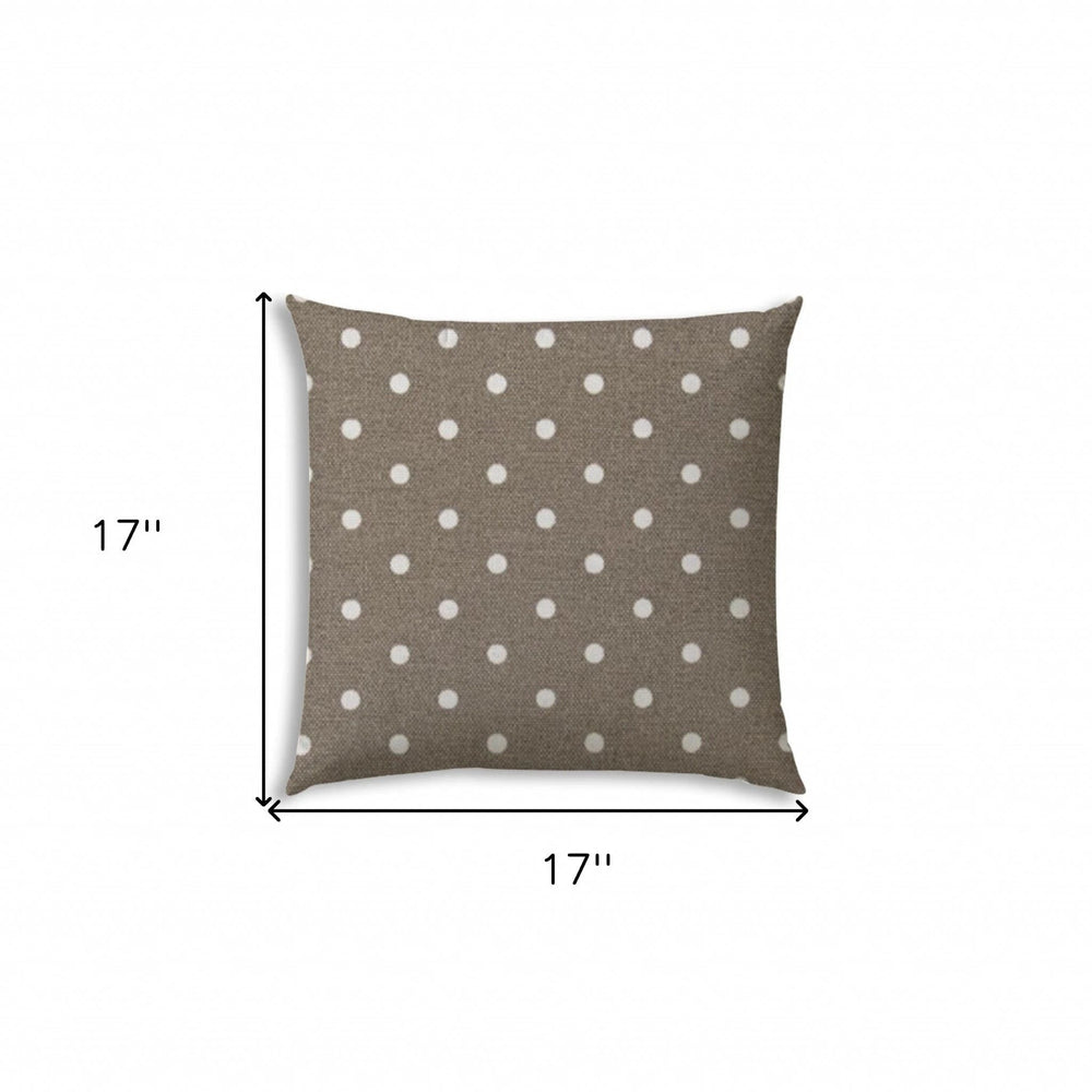 17" Taupe and White Polka Dots Indoor Outdoor Throw Pillow - Homeroots - Flyclothing LLC
