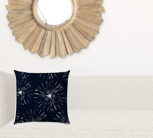 17" X 17" Navy Blue And White Blown Seam Floral Lumbar Indoor Outdoor Pillow - Homeroots