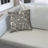 17" X 17" Gray And Cream Blown Seam Paisley Lumbar Indoor Outdoor Pillow - Homeroots