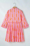 Ruffled Bow Printed Three-Quarter Sleeve Shirt Dress - Trendsi - Flyclothing LLC