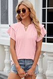 Eyelet Notched Flutter Sleeve T-Shirt - Trendsi - Flyclothing LLC