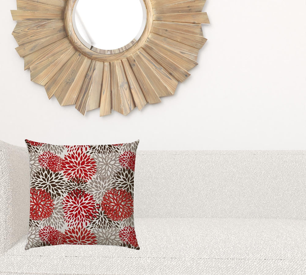 17" X 17" Red And White Blown Seam Floral Lumbar Indoor Outdoor Pillow - Homeroots - Flyclothing LLC