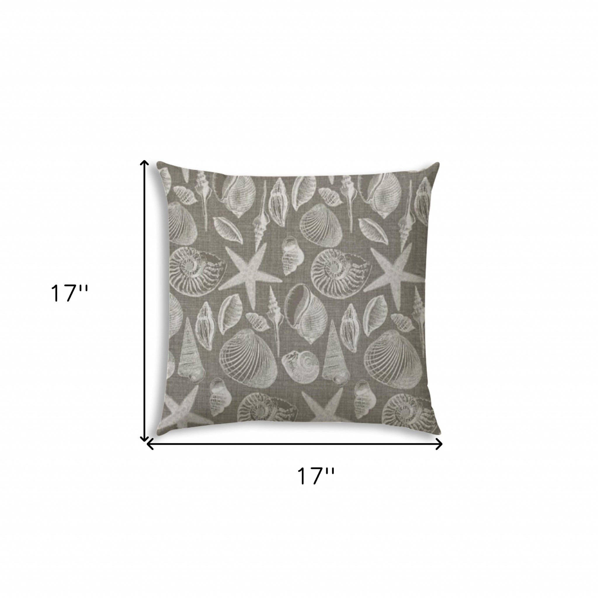 17" X 17" Cream And Gray Seashells Blown Seam Nautical Throw Indoor Outdoor Pillow