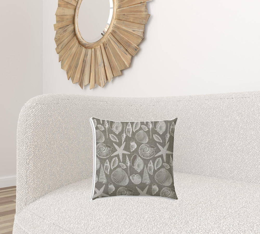 17" X 17" Cream And Gray Seashells Blown Seam Nautical Throw Indoor Outdoor Pillow - Homeroots - Flyclothing LLC