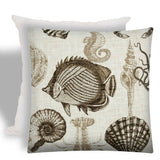 17" X 17" Brown And Natural Brown Fish Zippered Coastal Throw Indoor Outdoor Pillow - Homeroots