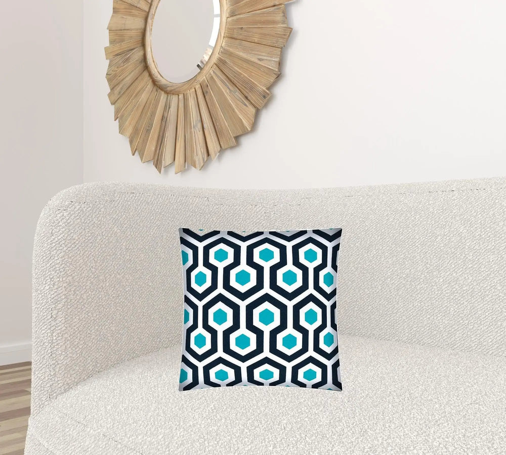17" X 17" White And Aqua Zippered Geometric Throw Indoor Outdoor Pillow - Homeroots - Flyclothing LLC