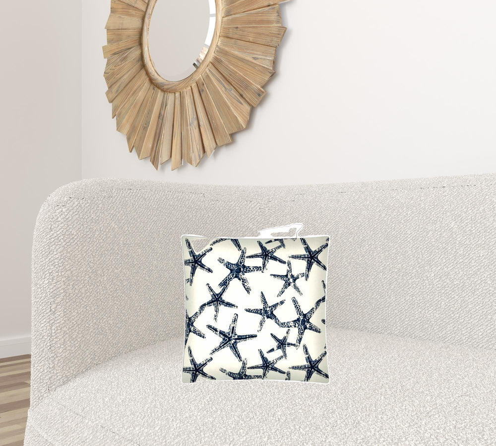 17" X 17" Navy Blue And White Starfish Zippered Coastal Throw Indoor Outdoor Pillow - Homeroots - Flyclothing LLC