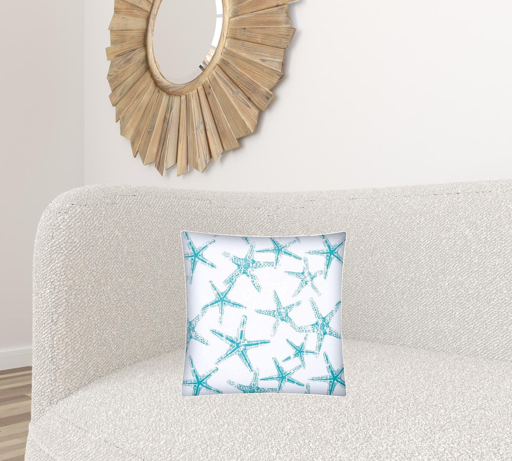 17" X 17" Turquoise And White Starfish Zippered Coastal Throw Indoor Outdoor Pillow - Homeroots - Flyclothing LLC